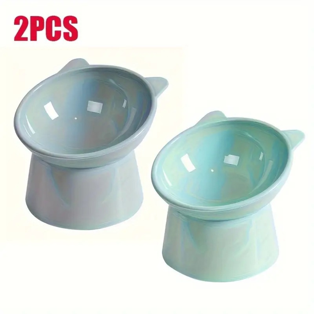 2pcs Raised Cat Bowl Elevated Anti-Tip Food Water Feeding Pet Dish Green Grey